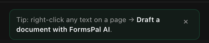 The popup showing the right-click tip, dark theme
